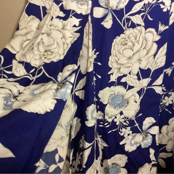 Acevog XL Blue and White Floral Womens Dress High Front Slit - Picture 5 of 7